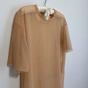 Zara Beige Mesh Short Sleeve Top M